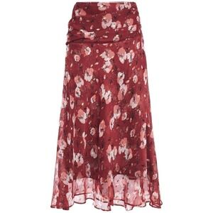 Walter Baker Kingston Ruched Floral Chiffon Midi Skirt